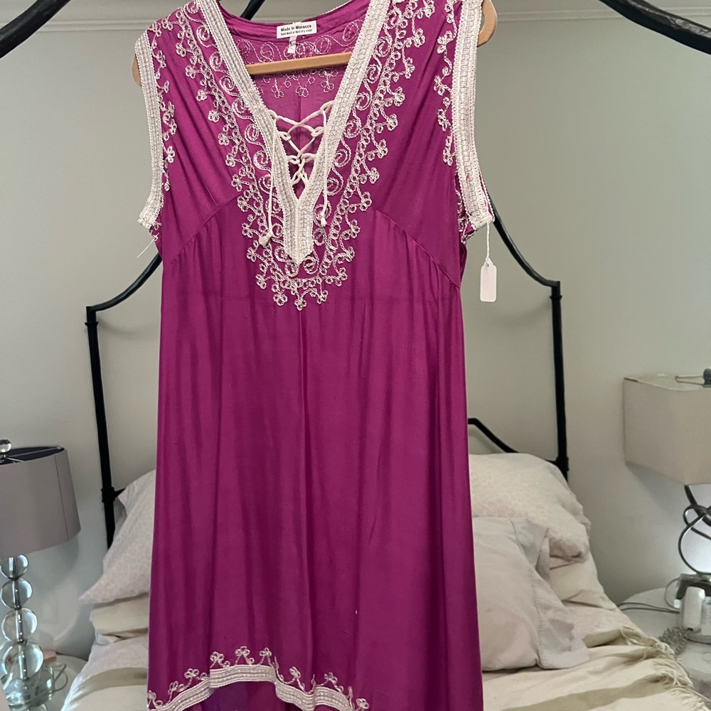 Purple Sleeveless Dress with Embroidered Details